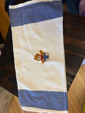 Blue & White Teddy Bear Embroidered Kitchen Towel - Cotton x3